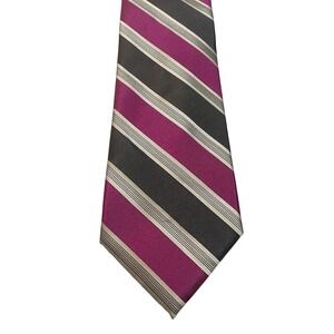 Calvin Klein Necktie Purple Grey Striped Silk Blend Professional Formal Tie